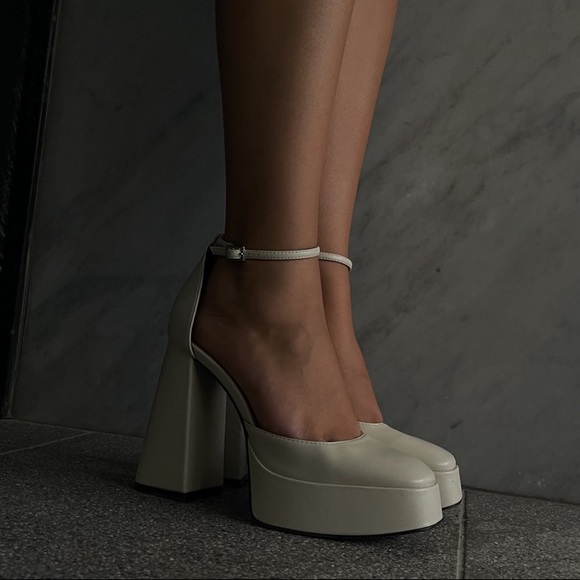 Zara Off White Chunky High Heeled Platform Shoes - Picture 1 of 17